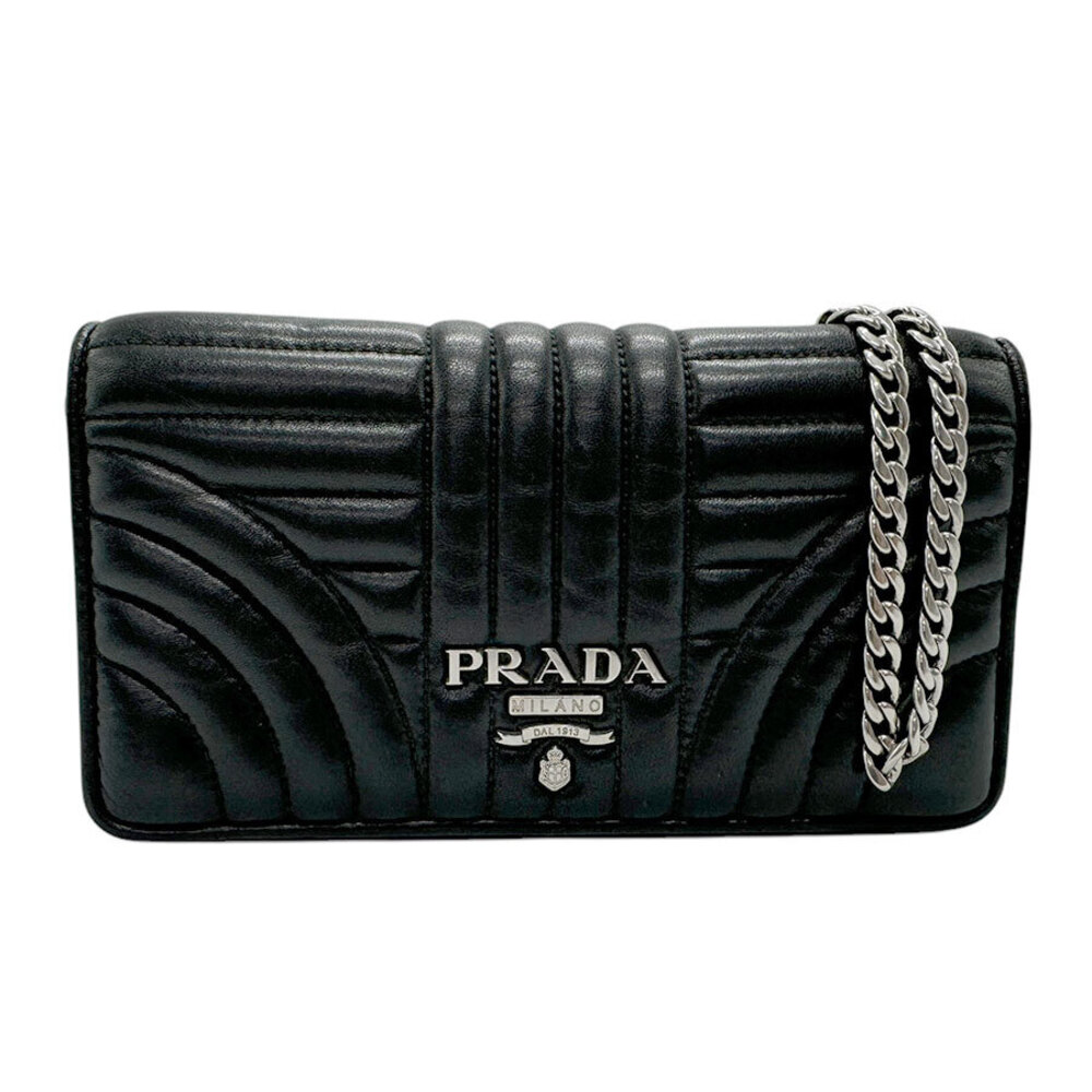 Prada crossbody shoulder bag leather metal black silver